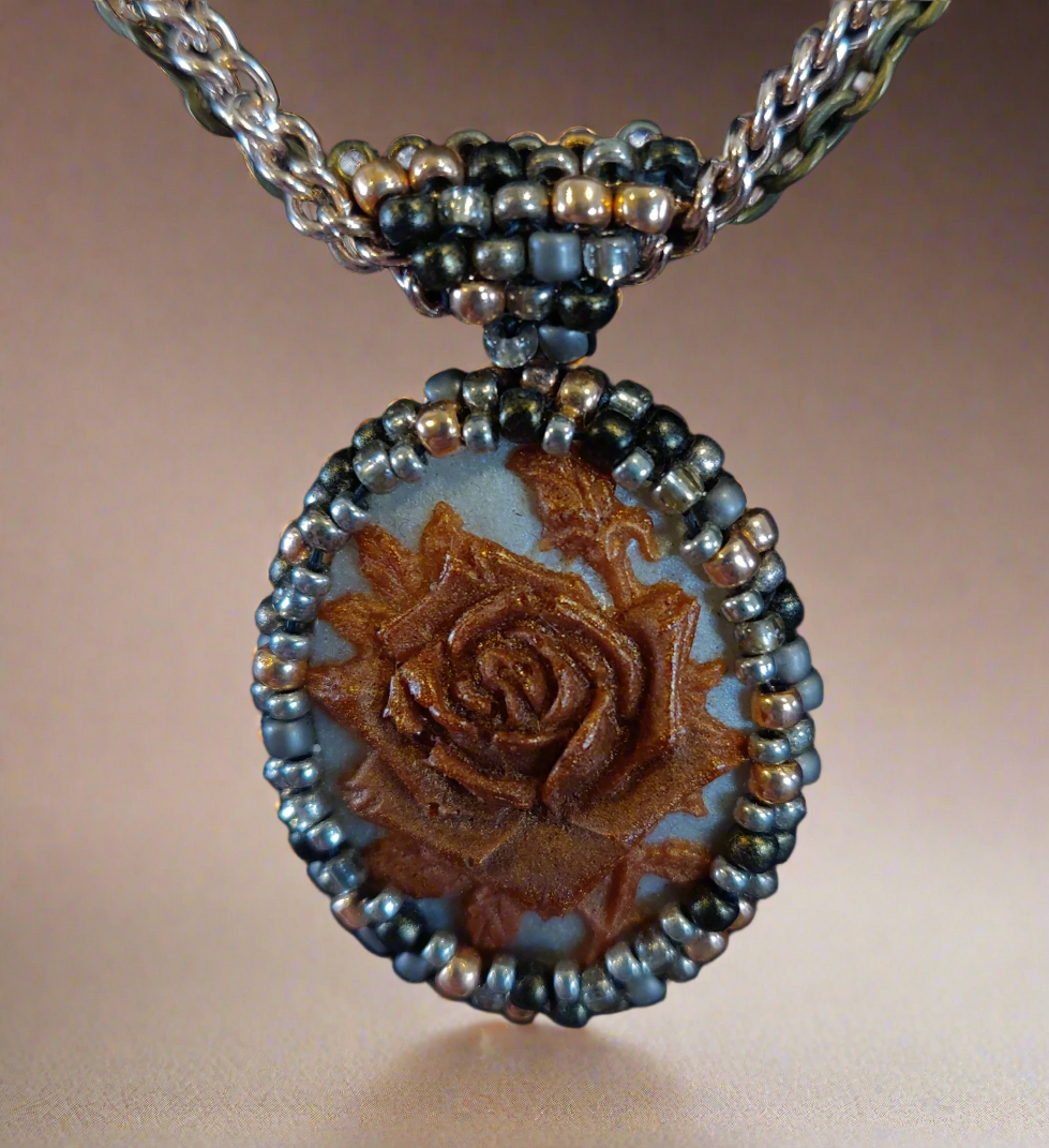 Burnt Orange Rose Cameo Necklace