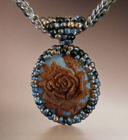 Burnt Orange Rose Cameo Necklace