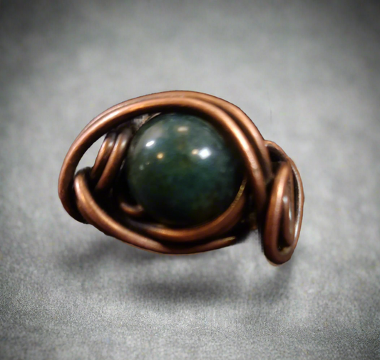 Forest Green Jasper Copper Ring