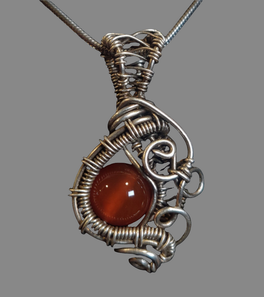 Sterling Silver & Red Jade Pendant