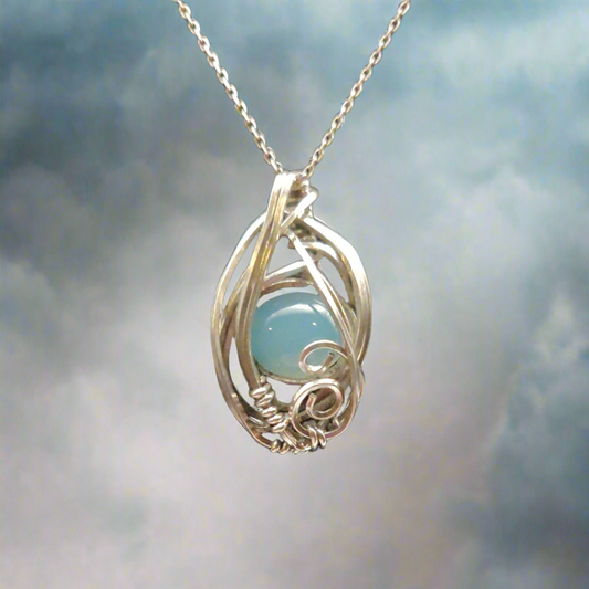 Blue Chalcedony Sterling Silver Pendant Necklace