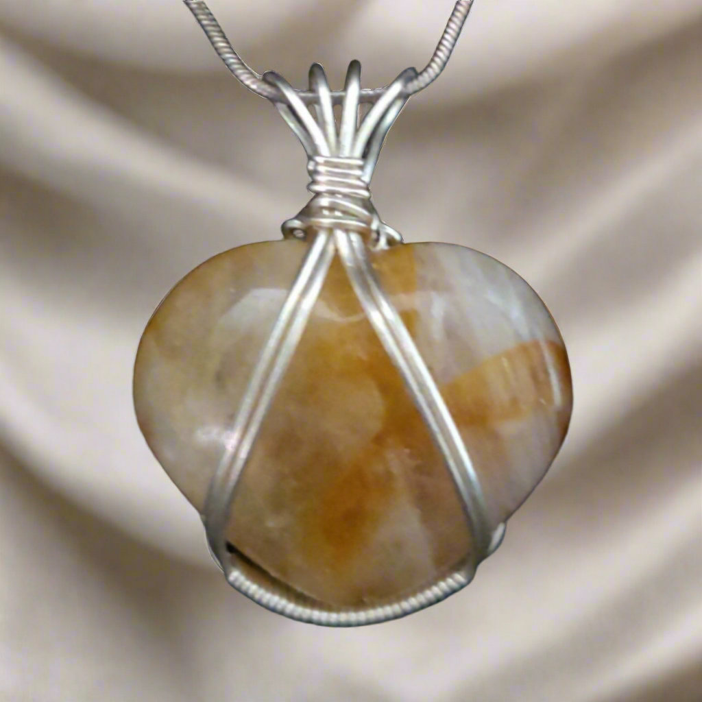 Citrine Heart & Sterling Silver Pendant Necklace