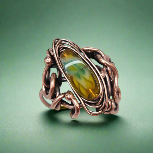 Antique Copper Hammered Vines Unisex Ring