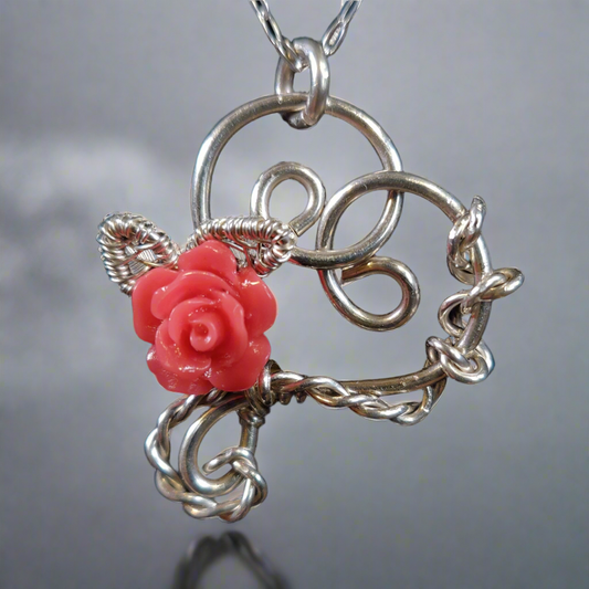 Sterling Silver Floral Heart Necklace