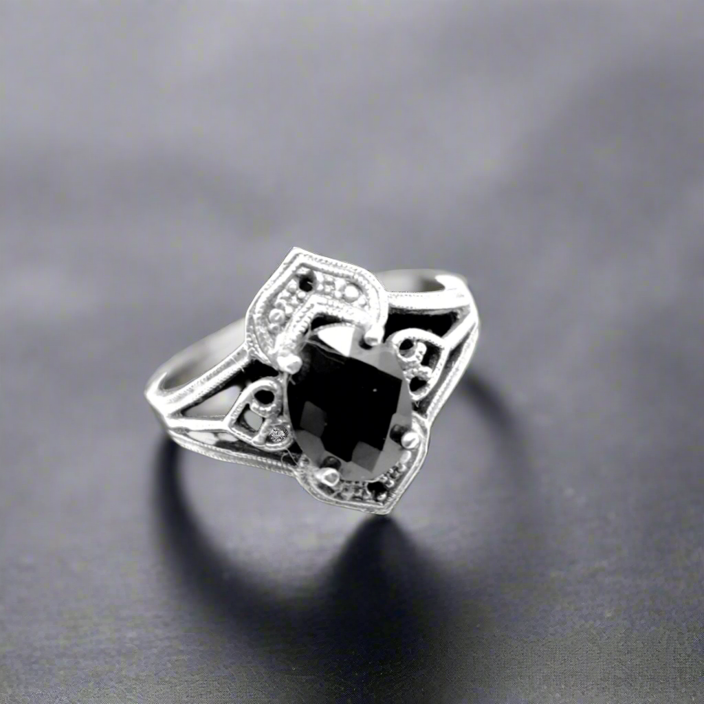 Antique Sterling Silver & Black Spinel Ring