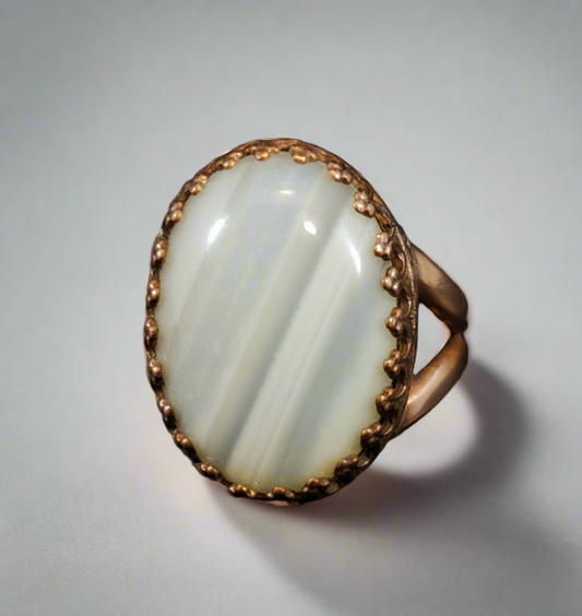 White Agate Copper Cocktail Ring