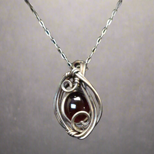 Garnet & Antique Sterling Silver Necklace