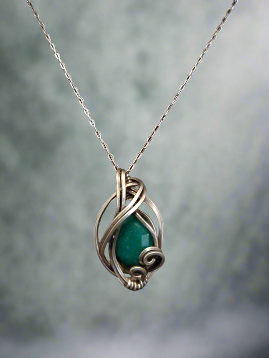 African Emerald & Sterling Silver Necklace