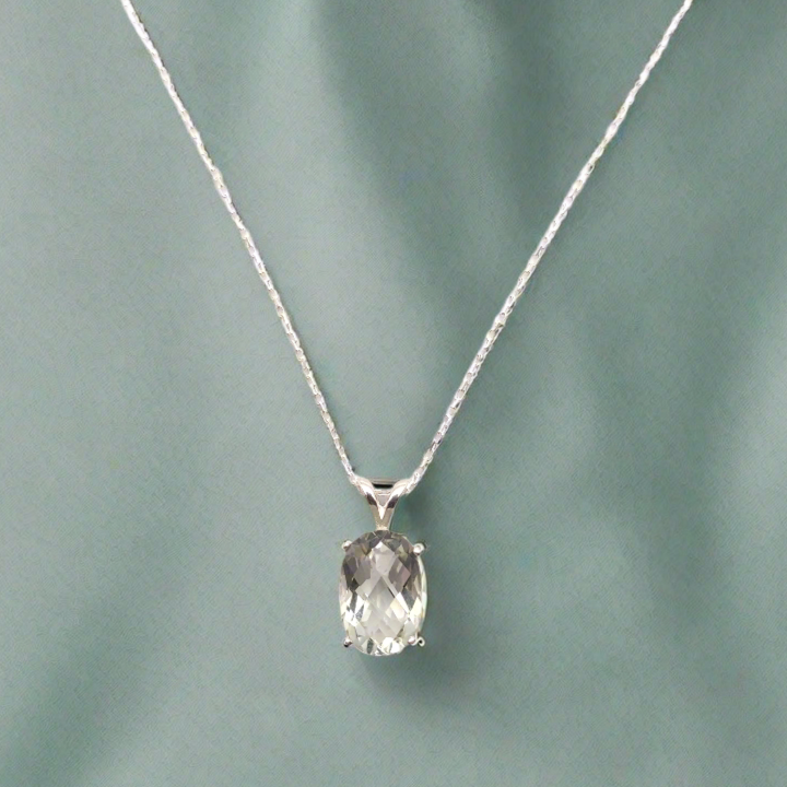 Green Amethyst & Sterling Silver Pendant Necklace