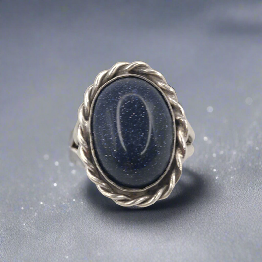 Blue Goldstone & Antique Sterling Silver Ring