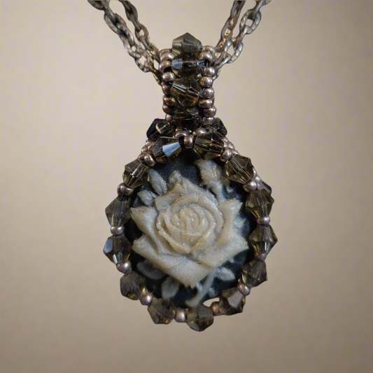 White Rose Cameo Necklace