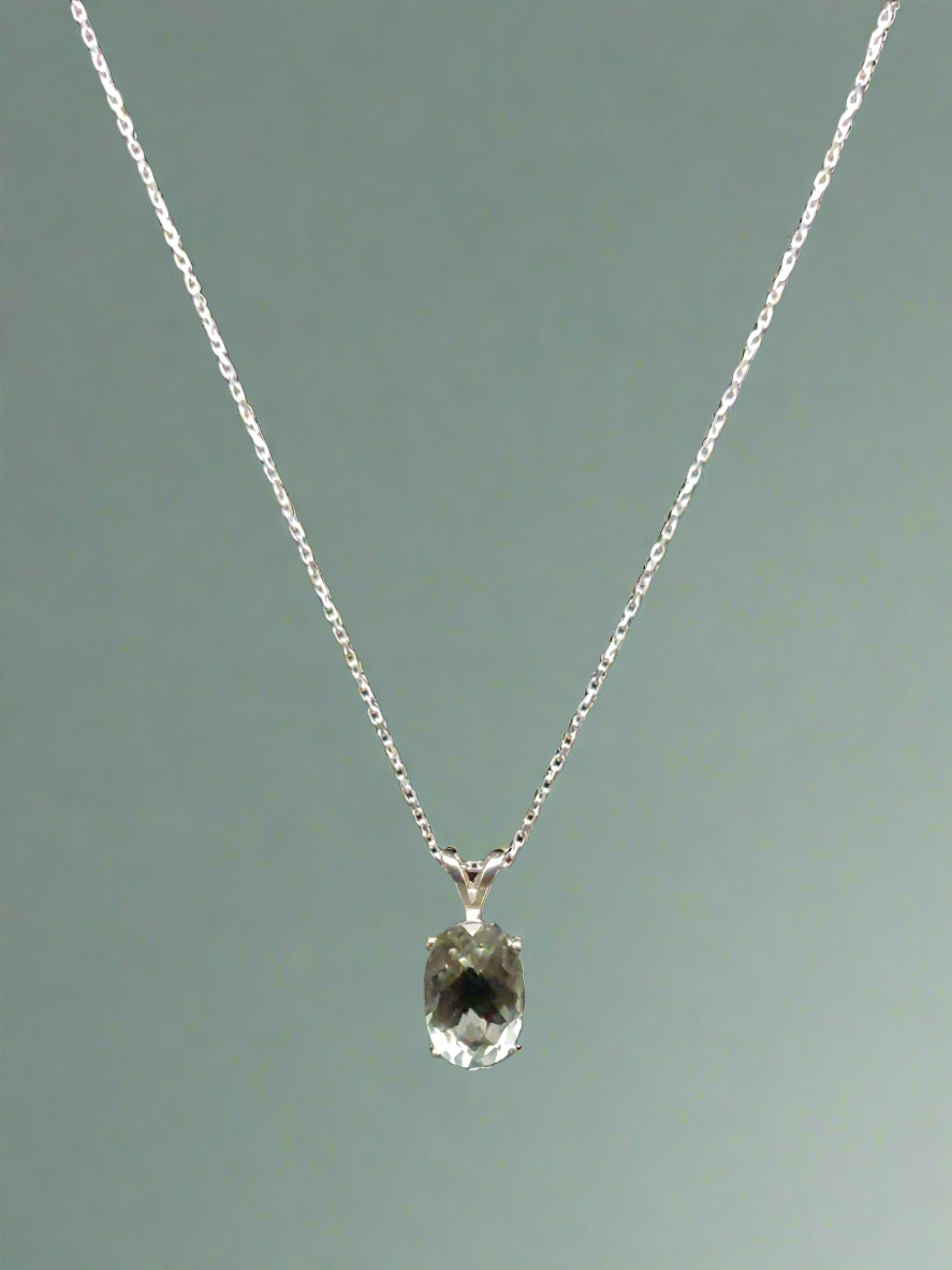 Green Amethyst & Sterling Silver Pendant Necklace