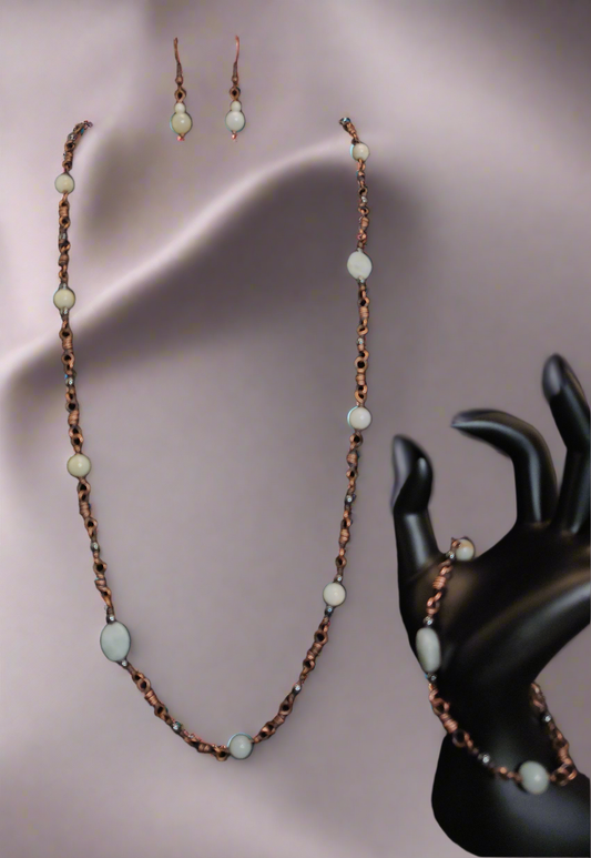 Amazonite & Copper Necklace, Bracelet & Earrings Set