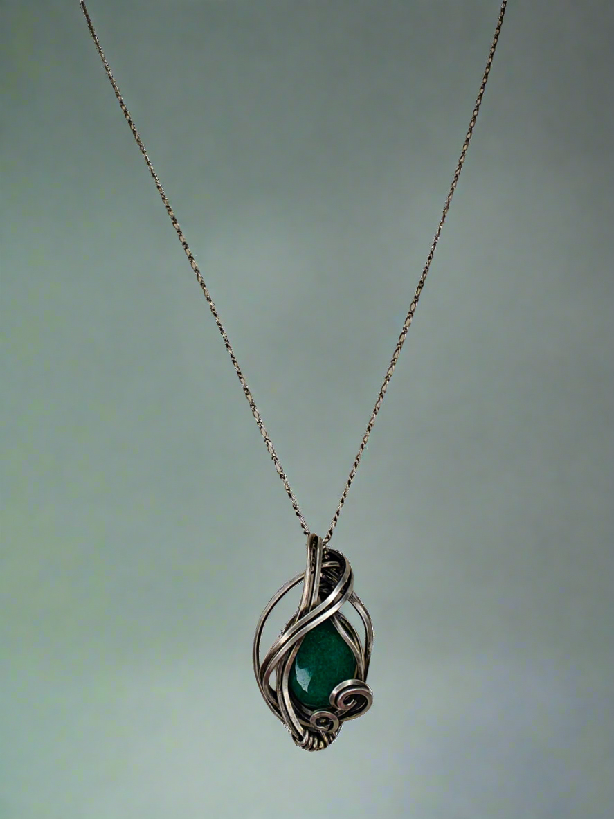 African Emerald & Sterling Silver Necklace