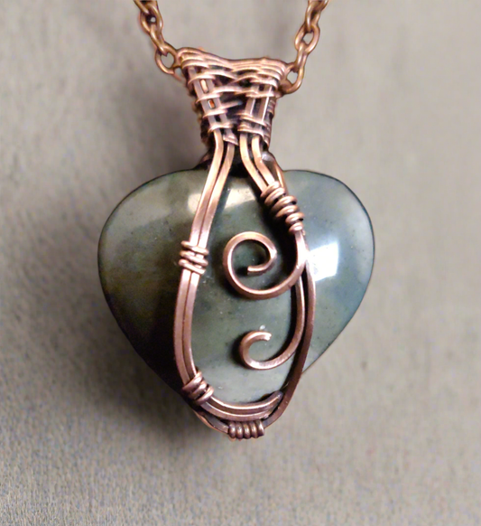 Double-sided Jade Copper Heart Pendant