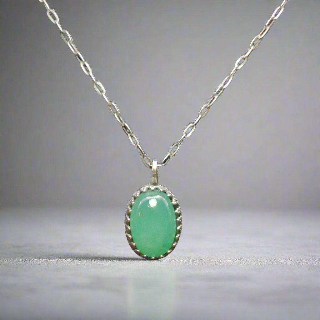 Light Green Jade & Antique Sterling Silver Necklace