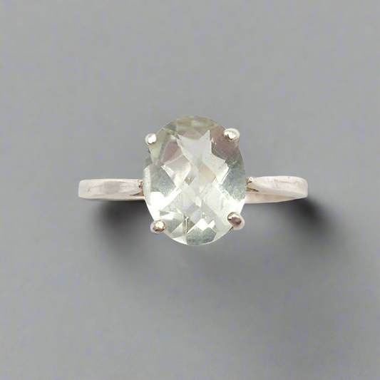 Green Amethyst Solitaire Sterling Silver Ring