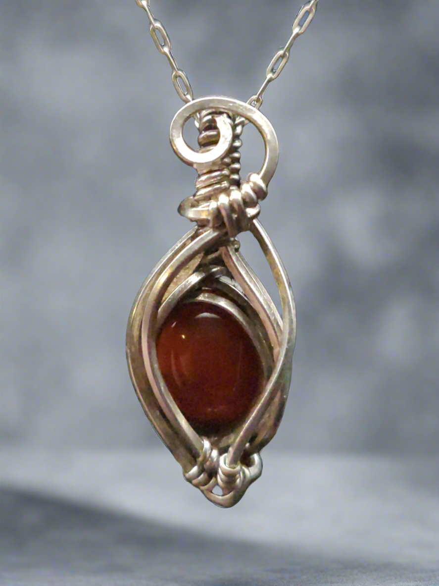 Red Carnelian & Sterling Silver Pendant