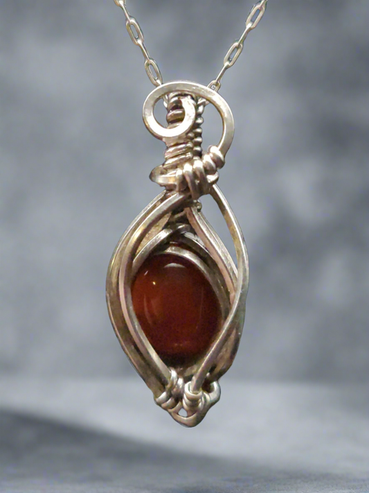 Red Carnelian & Sterling Silver Pendant