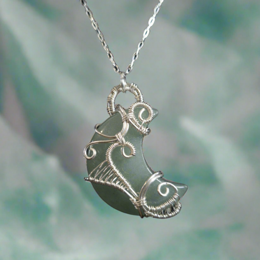 Sterling Silver & Aventurine Moon Pendant