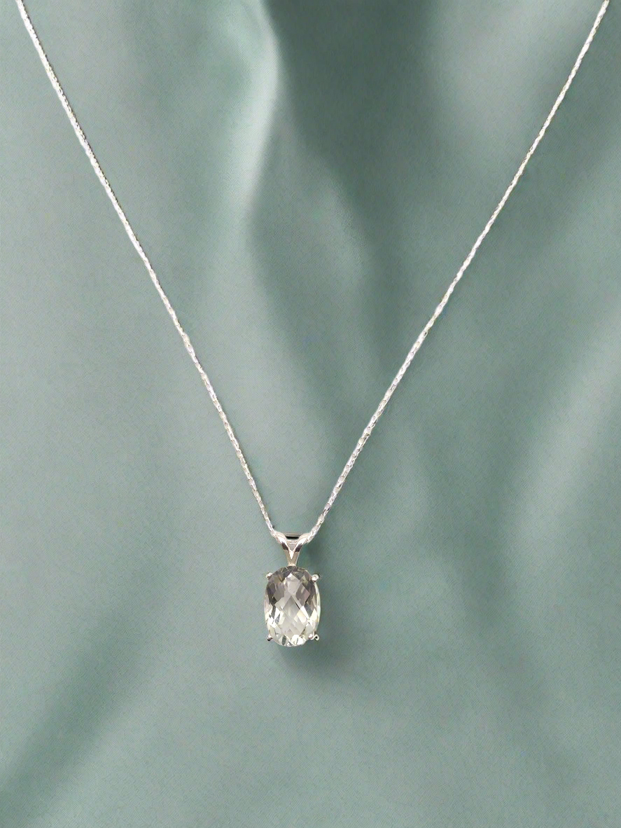 Green Amethyst & Sterling Silver Pendant Necklace