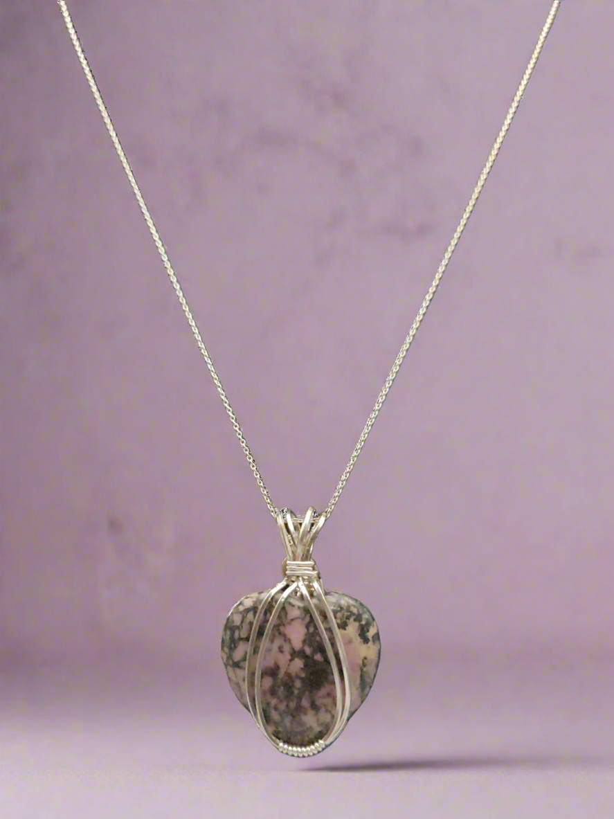 Sterling Silver Double-Sided Rhodonite Heart Pendant