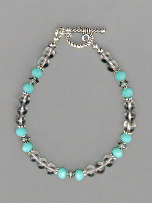 Clear Quartz & Aqua Beaded Bracelet