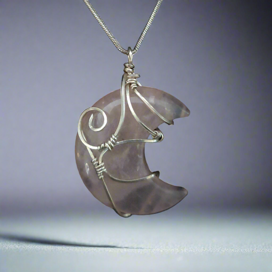 Rose Quartz & Sterling Silver Moon Pendant