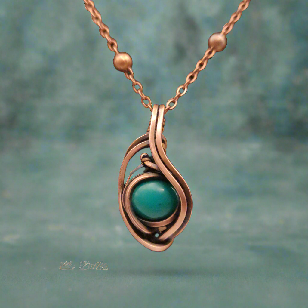 Antique Copper Turquoise Pendant Necklace