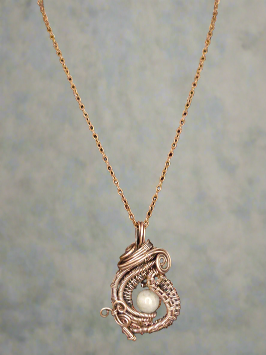 Antique Copper Statement Pendant Necklace with Beige Amazonite