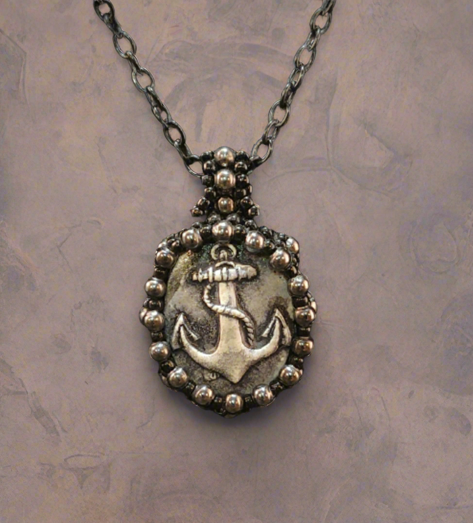 Handmade Beaded Anchor Cameo Necklace