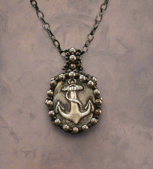 Handmade Beaded Anchor Cameo Necklace