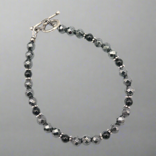 Hematite & Agate Beaded Bracelet