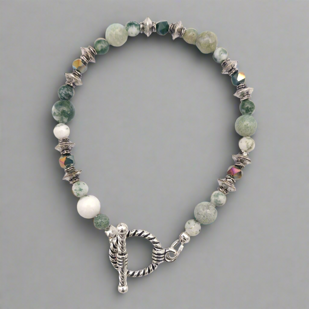 Green & White Agate Beaded Bracelet