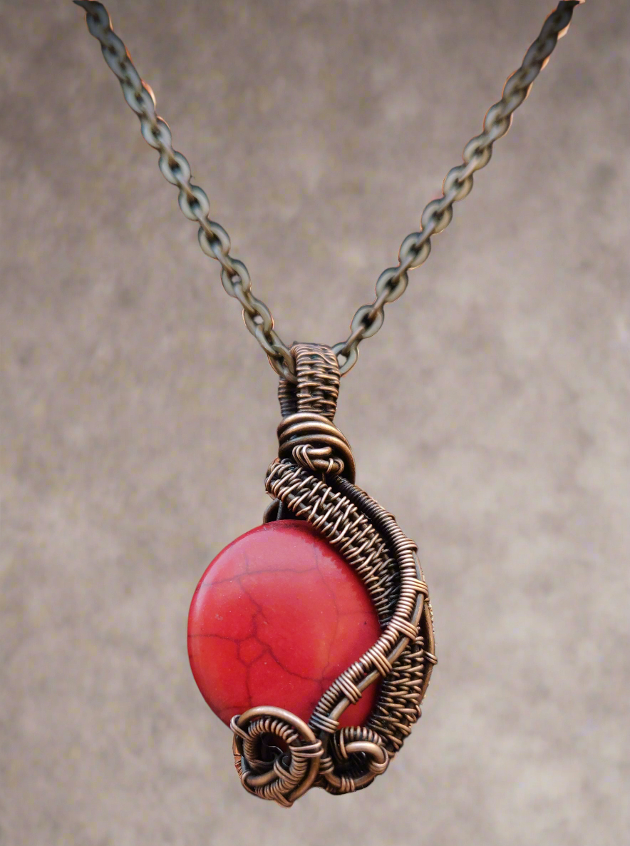 Red Howlite Copper Pendant Necklace