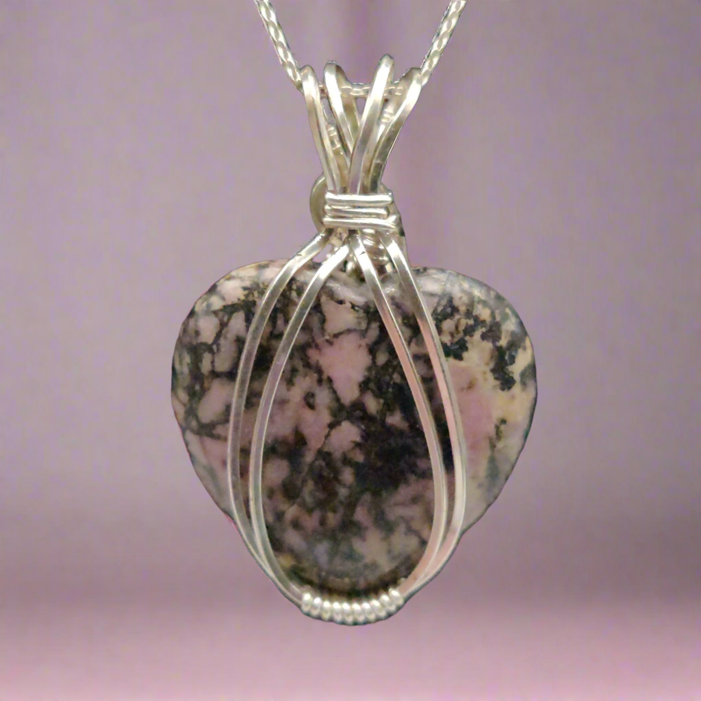 Sterling Silver Double-Sided Rhodonite Heart Pendant