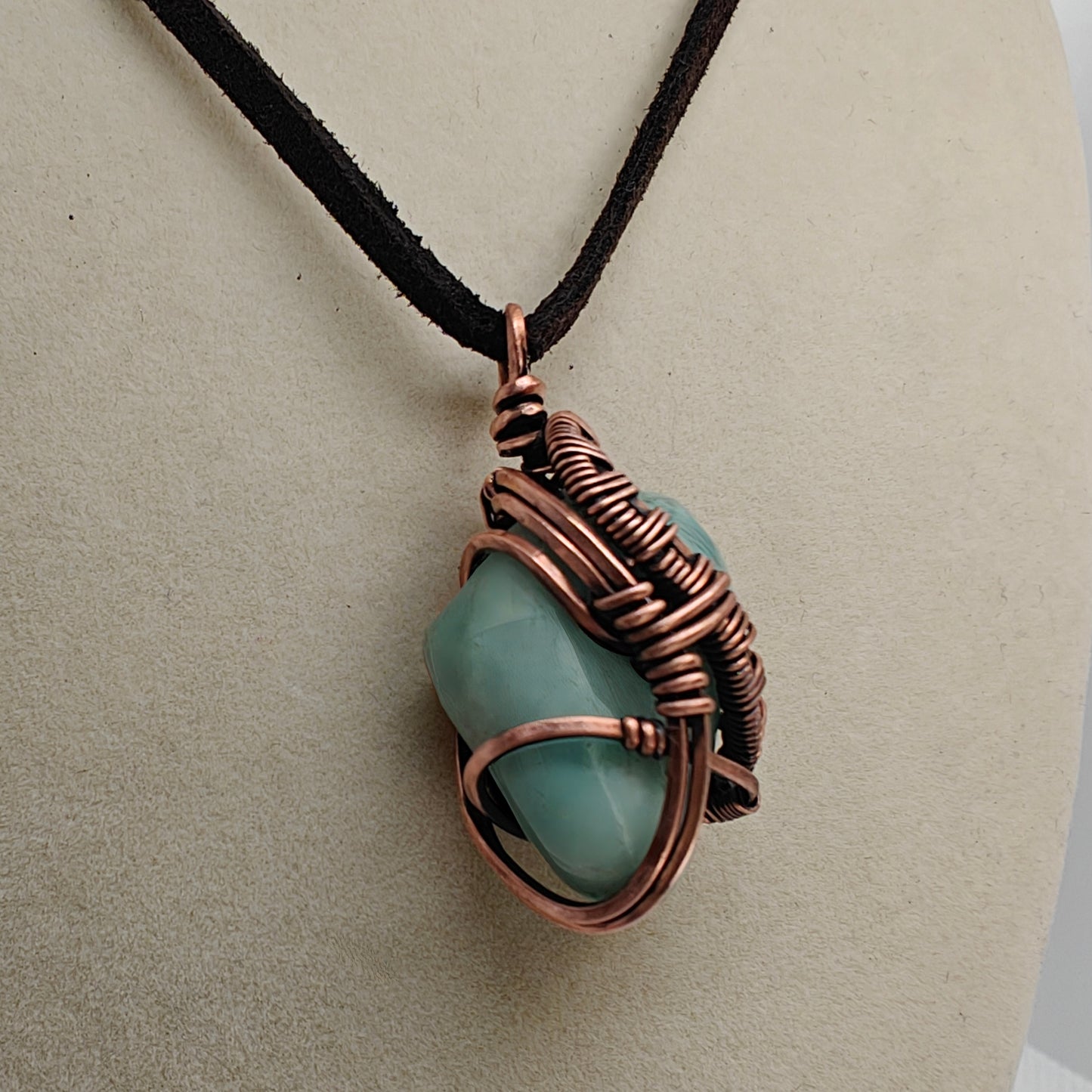 Unisex Amazonite Stone and Antique Copper Pendant