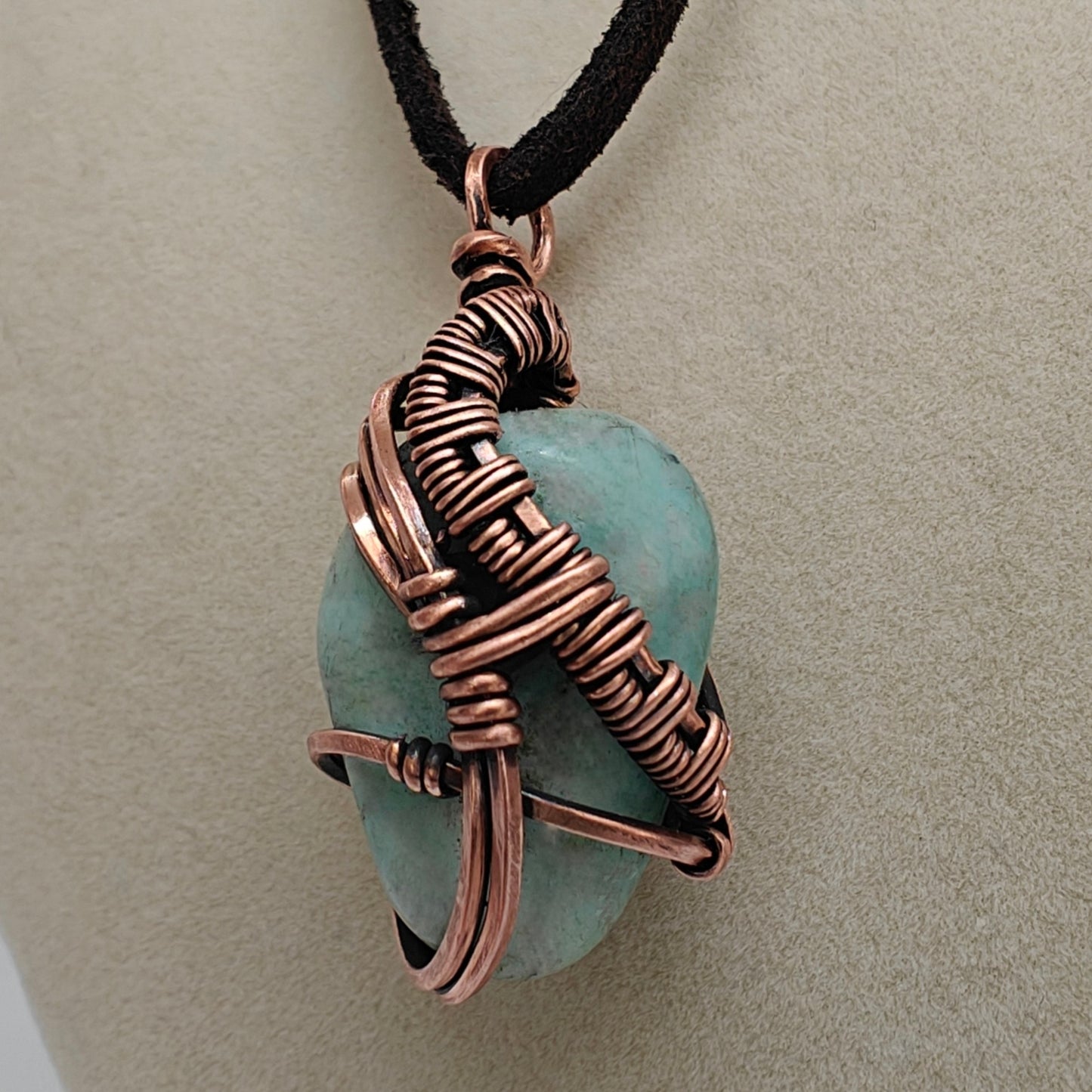 Unisex Amazonite Stone and Antique Copper Pendant