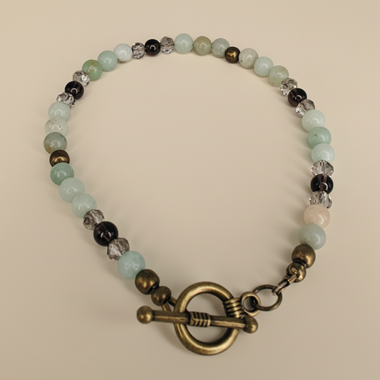 Amazonite, Smoky Quartz & Bronze Beaded Bracelet