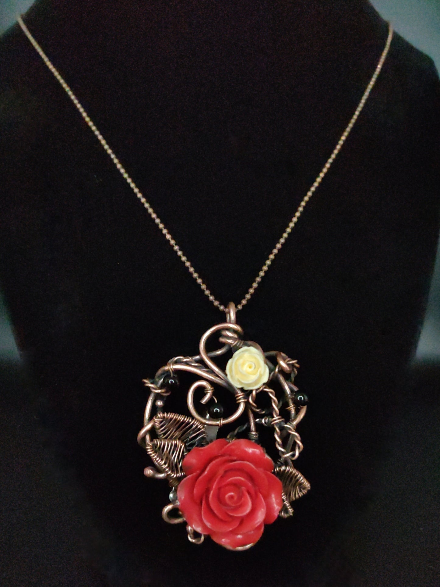 Antique Copper Red Rose Pendant/Brooch