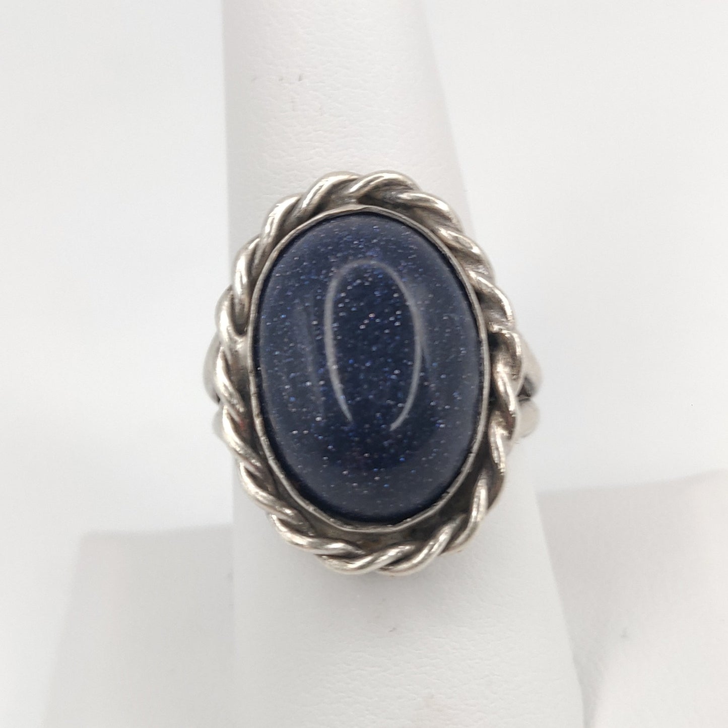 Blue Goldstone & Antique Sterling Silver Ring