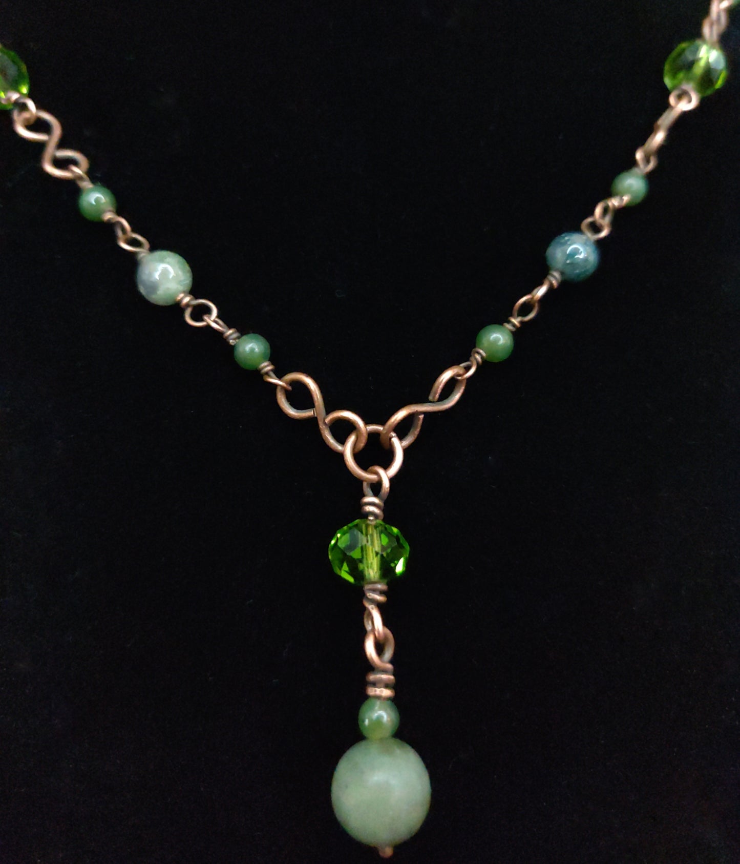 Handmade Jade & Antique Copper Rosary-Style Jewelry Set