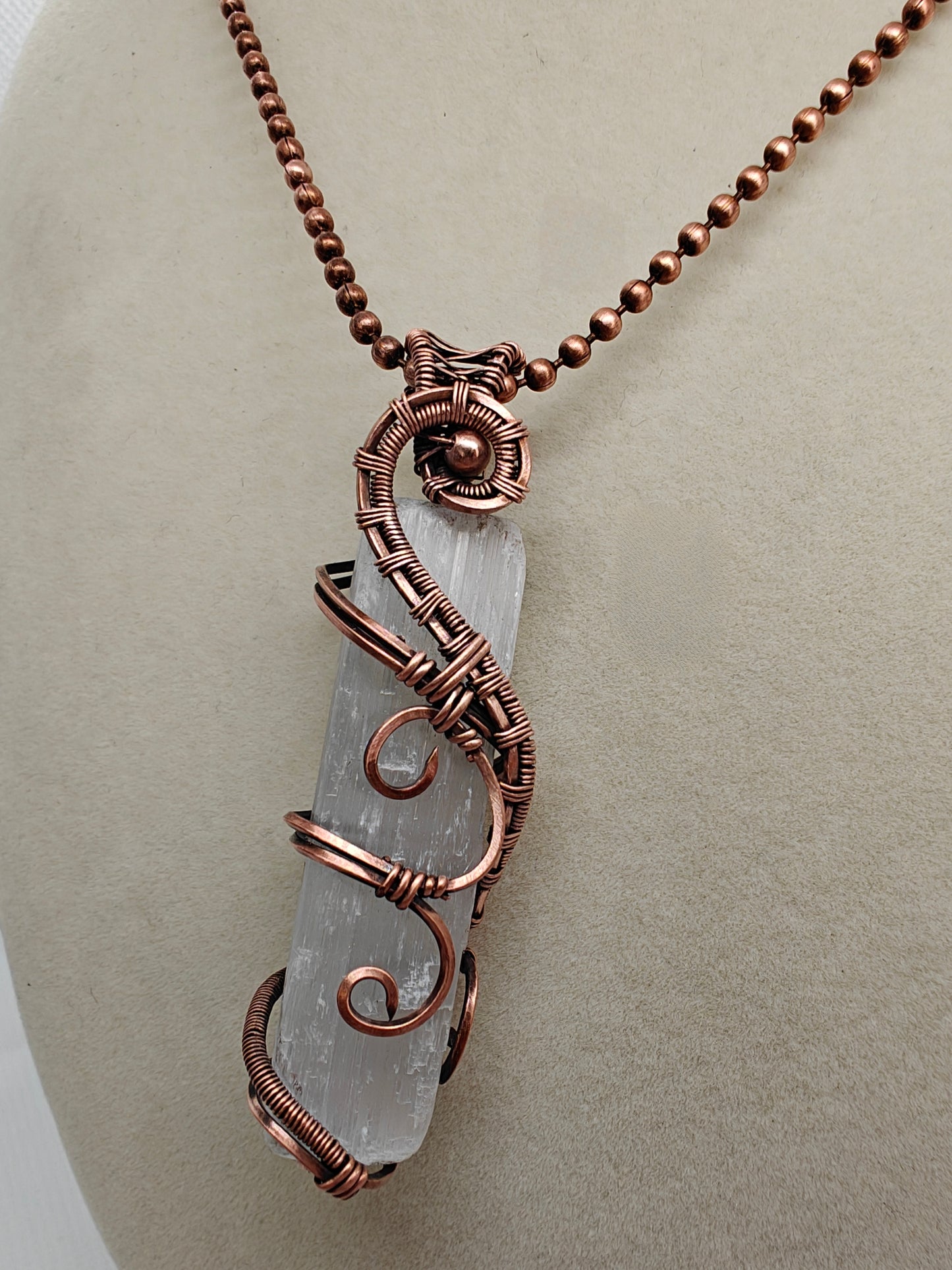 White Selenite Crystal Point & Antique Copper Pendant Necklace