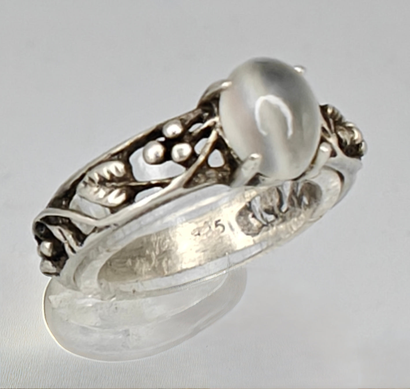 Sterling Silver Moonstone Grape Leaves Ring