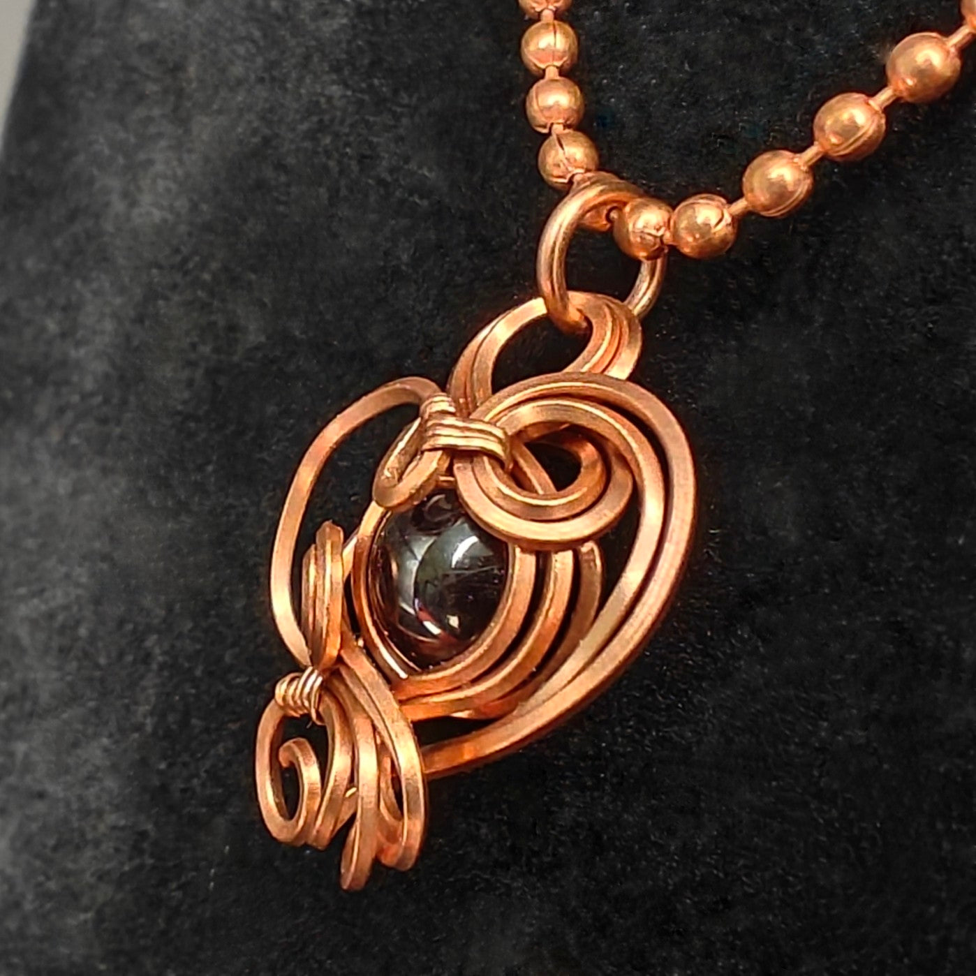 Copper & Garnet Curly Swirl Pendant Necklace