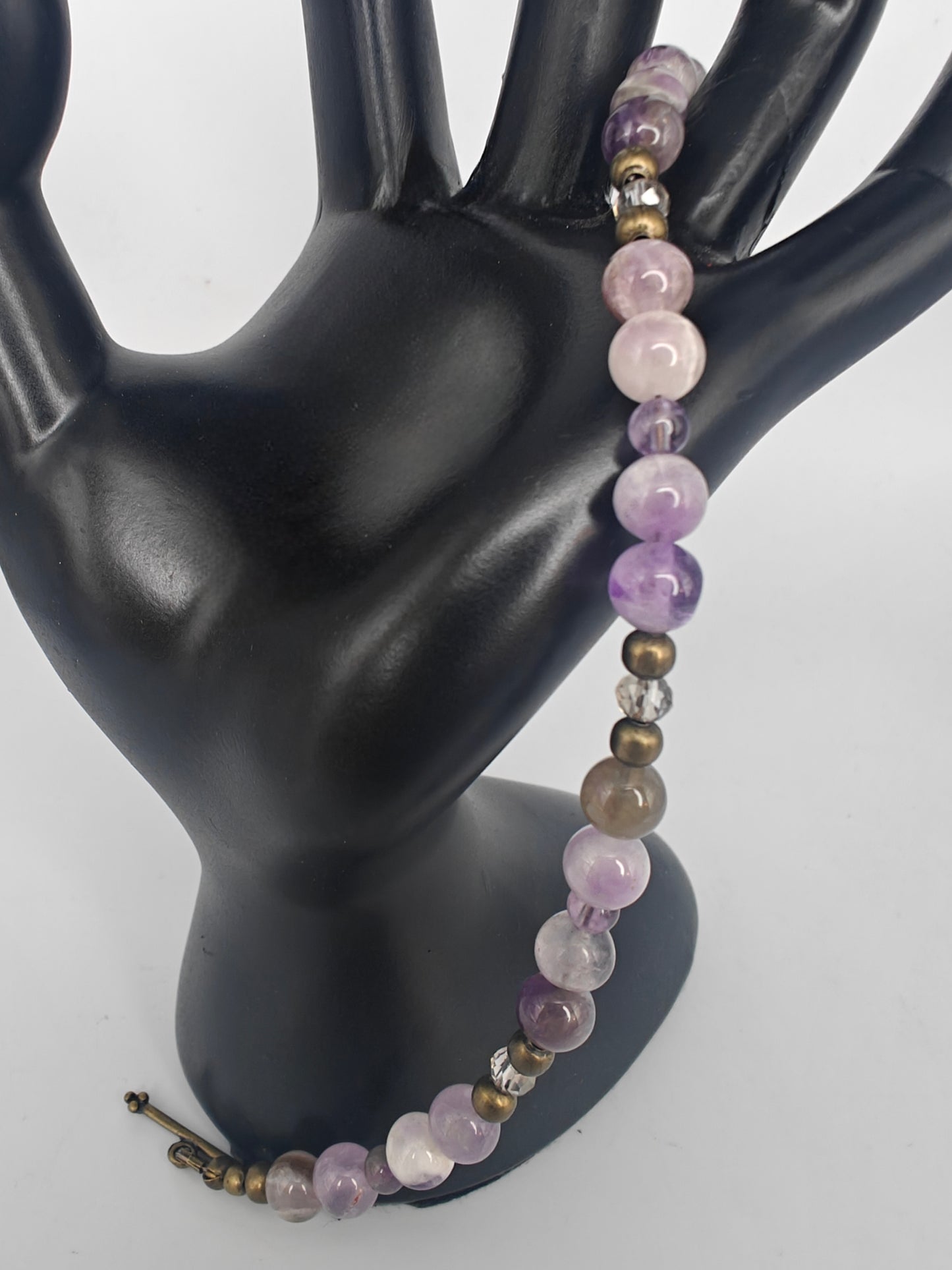 Purple Amethyst & Bronze Beaded Bracelet with Flower Clasp
