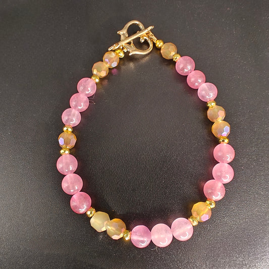 Strawberry Quartz & Gold Hematite Beaded Bracelet