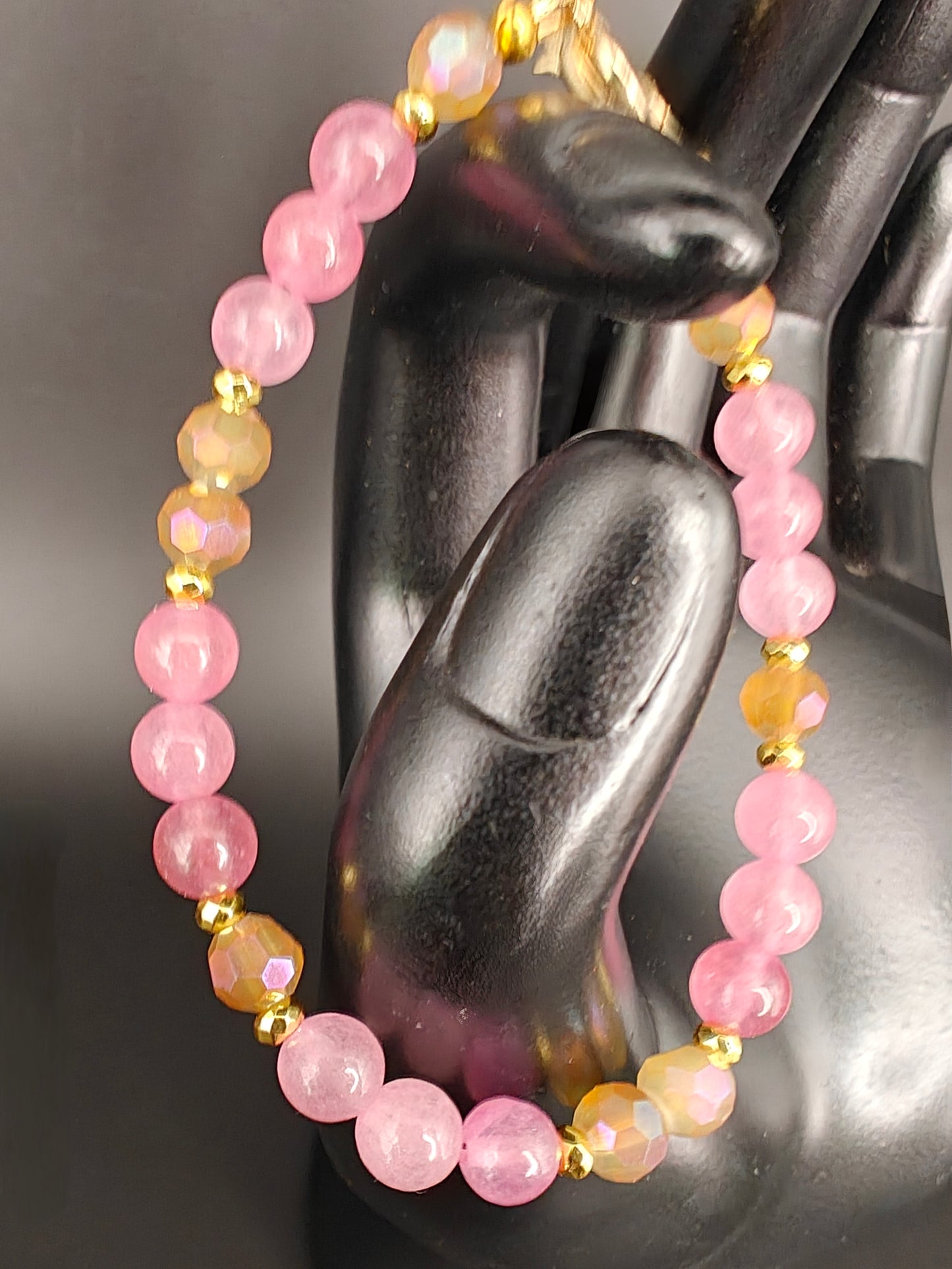 Strawberry Quartz & Gold Hematite Beaded Bracelet