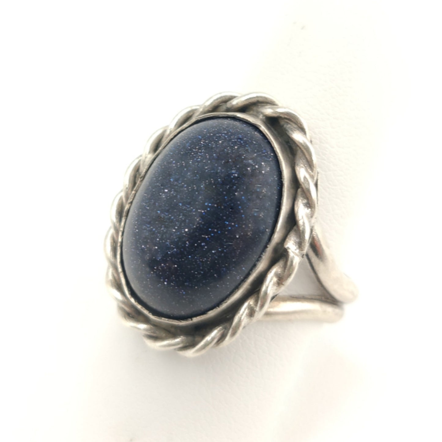 Blue Goldstone & Antique Sterling Silver Ring