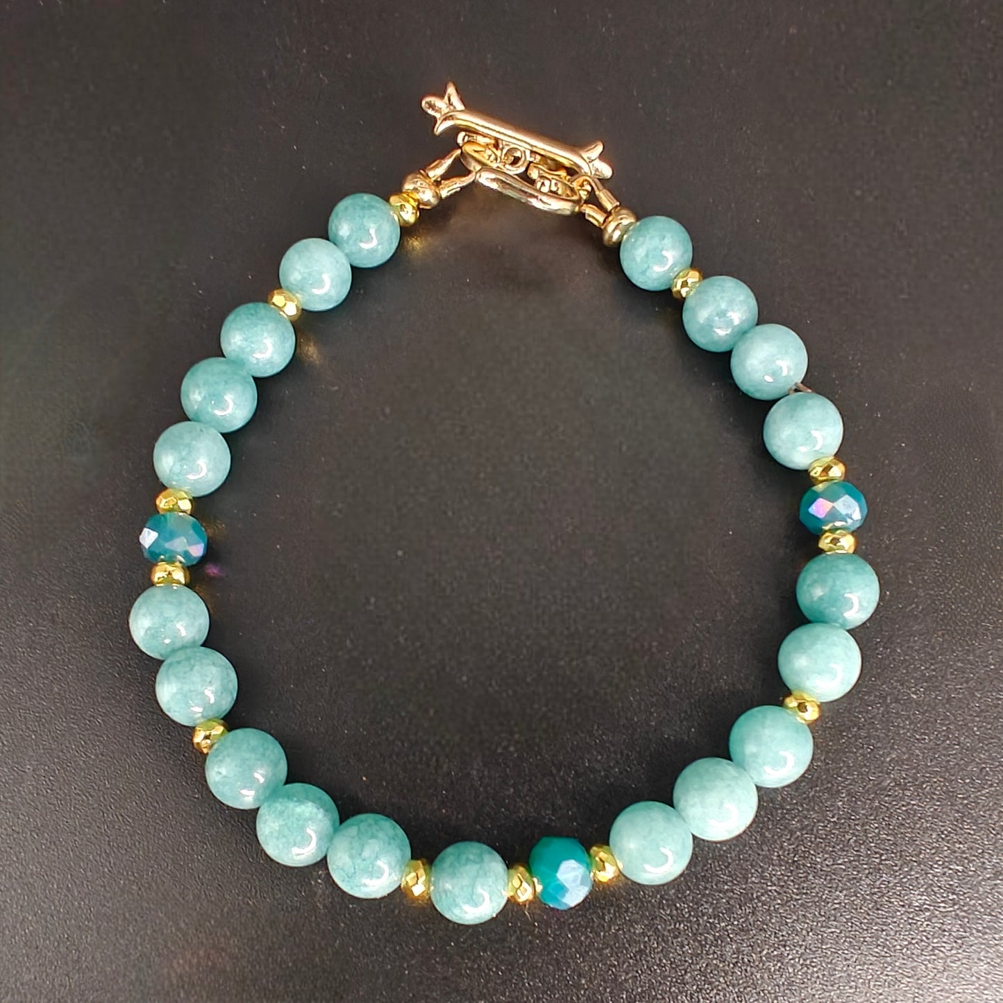 Blue Chalcedony & Gold Hematite Beaded Bracelet